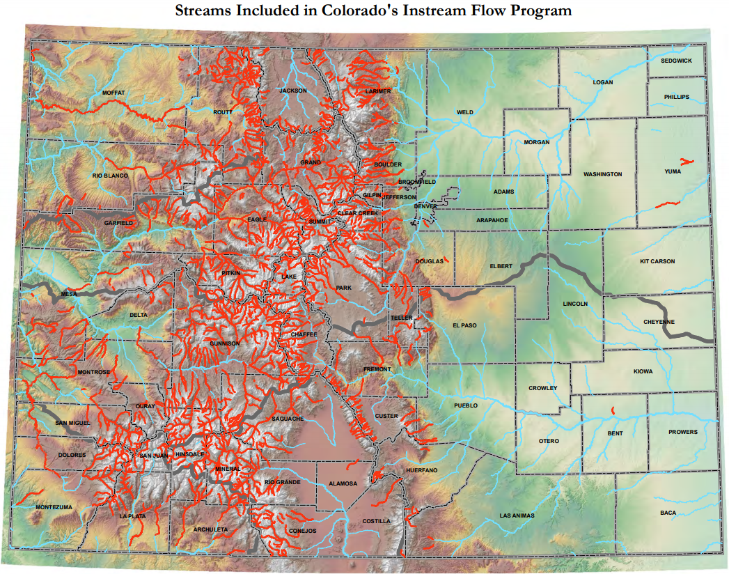 Map of streams included in colorado's instream flow program